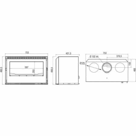 Schéma insert à bois Axis 750 vitre sérigraphiée