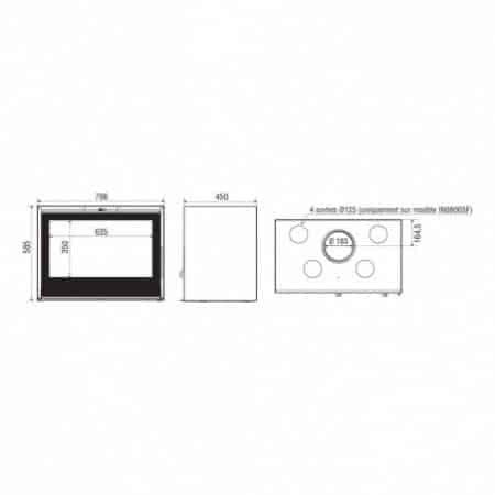 Schéma insert à bois Axis 800 vitre sérigraphiée