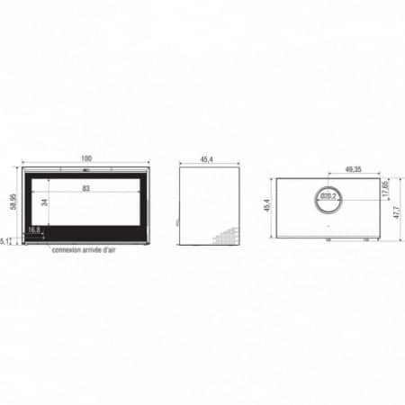 Schéma insert à bois Axis 1000 vitre sérigraphiée