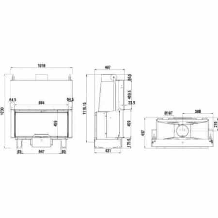 Schéma Foyer à bois étanche Axis KW100 porte relevable