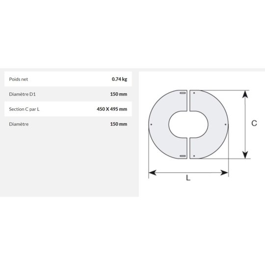 PLAQUE DE FINITION PLAFOND 0/10°INOX Therminox ø150 Noir